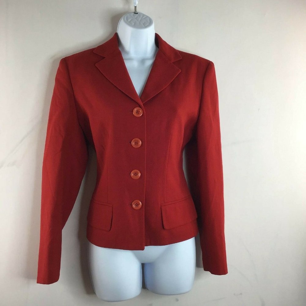 Banana Republic Womens Red Four Button Suit Jacket Front Pocket Casual Size 4